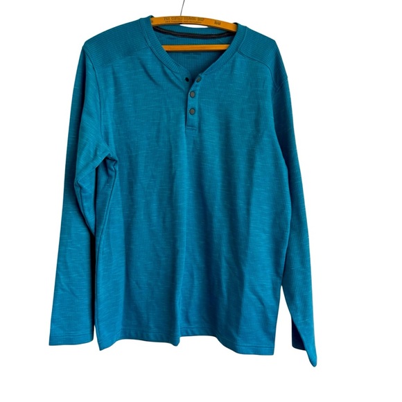 prAna - Ronnie Henley Shirt 1/4 Button Down Space Dyed Turquoise Size Large - Picture 1 of 9